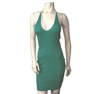Wild Fable Halter Dress Womens Medium Green Excellent Ribbed Mini Bodycon Sporty